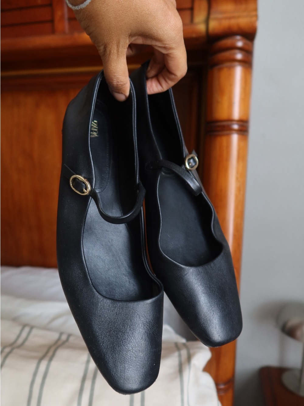 Zara Black Mary Jane Strap Flats